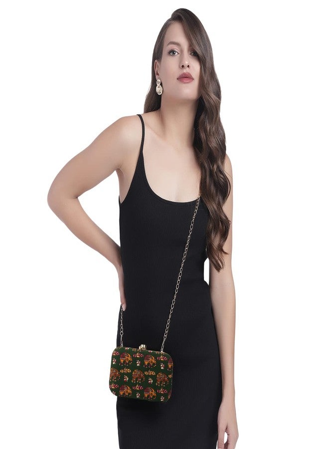 NORVE PU Elegant Fancy Designer Wedding Party Classy Trendy Clasp Closure Gold Chain Strap Crossbody Clutch For Women & Girl - Image 3