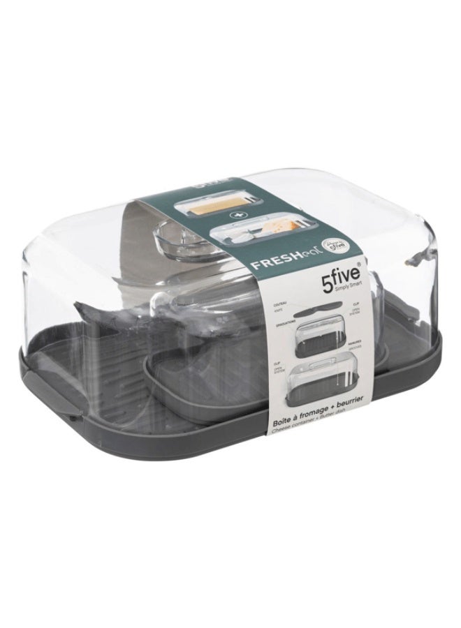 Five Simply Smart Fresh Eat Cheese Box with Butter Dish Grey and Clear - Image 1