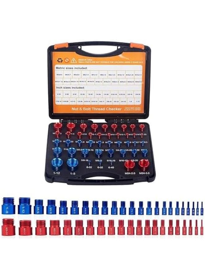 Red Blue 44pcs Metric Inch Thread Gauge Set M3 to M24 6 32 to 1 12 for Mechanics Engineers DIY - Image 2