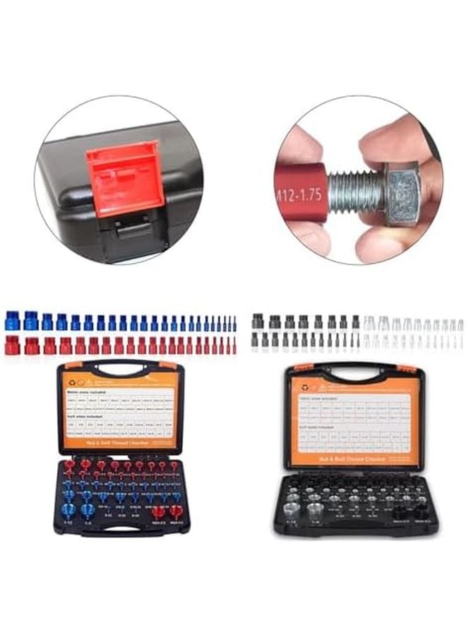 Red Blue 44pcs Metric Inch Thread Gauge Set M3 to M24 6 32 to 1 12 for Mechanics Engineers DIY - Image 3
