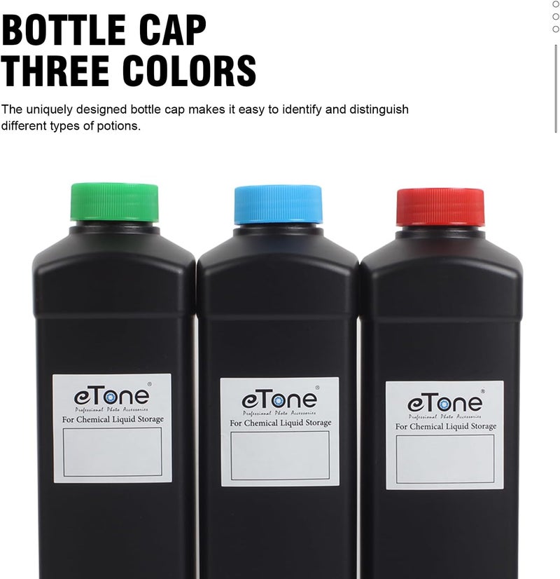 eTone 3x 1000ml Darkroom Chemical Storage Bottles Film Photo Developing Processing 1L Practical experience crafted - Image 5