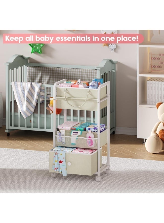 LBMT 2 In 1 Baby Diaper Caddy & 3-Tier Rolling Cart,Baby Organizer and Storage with Drawer, Detachable Dividers, Mobile Utility Cart,Baby Dresser Clothes Organizer for Baby Essentials, Bedroom, Nursery,Large Capacity (White) - Image 4