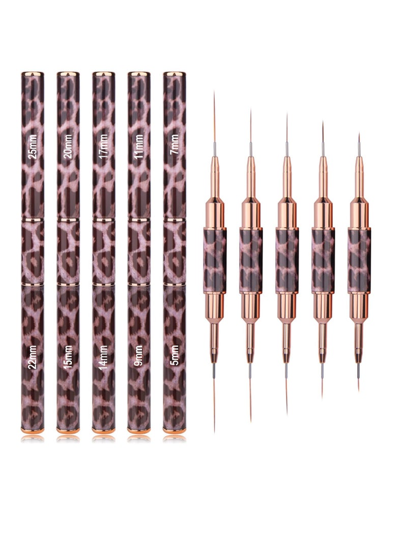Excefore 5 Pack Double Ended Nail Art Brushes, Nail Art Design Pen Painting Tools, Long Liner Detailing Brush for Nail Art Thin Lines, Sizes 5/7/9/11/14/15/17/20/22/25mm - Image 1