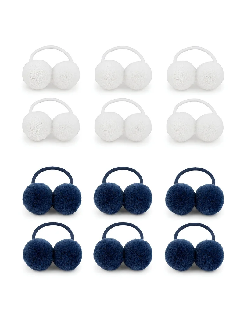 Pompom balls Hair Ties – 24 Pieces – Girls' Elastic Hair Ties & Ponytail Holders for Toddlers and Children, Colorful Hair Accessories for School, Daily Wear & Parties Navy Blue
