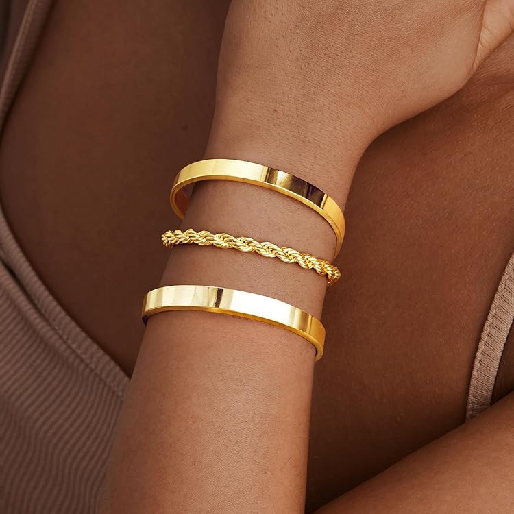 Gokeey Gold Bracelets for Women Non Tarnish Dainty 14K Gold Plated Bangle Cuff Bracelet Stackable Bracelets Set, Layered Rope Link Chain Bracelets Trendy Jewelry Arm Cuff Gifts - Image 3