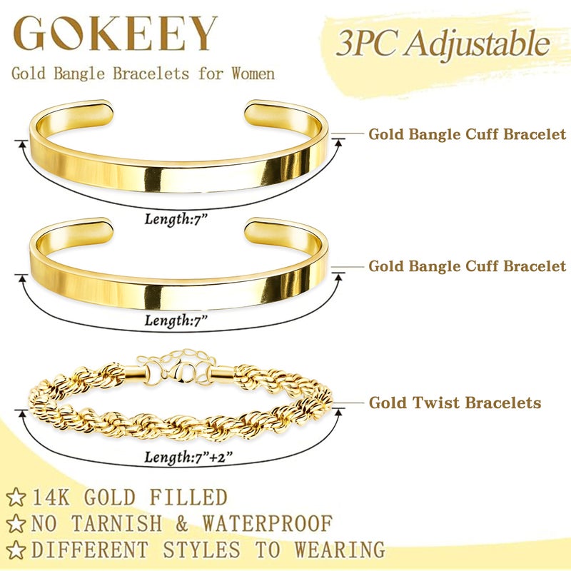 Gokeey Gold Bracelets for Women Non Tarnish Dainty 14K Gold Plated Bangle Cuff Bracelet Stackable Bracelets Set, Layered Rope Link Chain Bracelets Trendy Jewelry Arm Cuff Gifts - Image 5