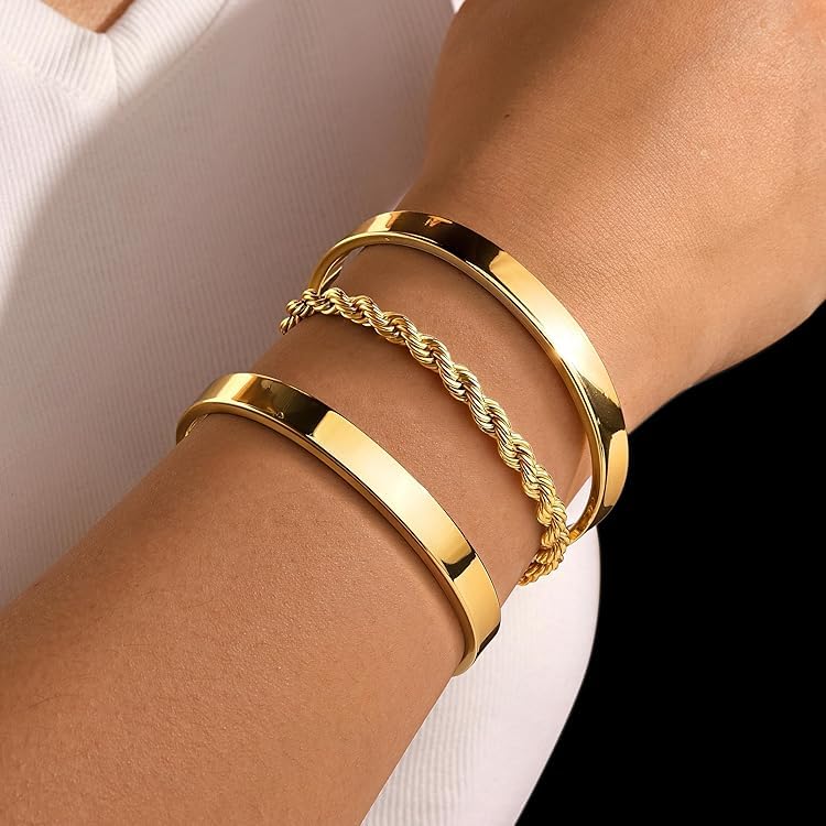 Gokeey Gold Bracelets for Women Non Tarnish Dainty 14K Gold Plated Bangle Cuff Bracelet Stackable Bracelets Set, Layered Rope Link Chain Bracelets Trendy Jewelry Arm Cuff Gifts - Image 2