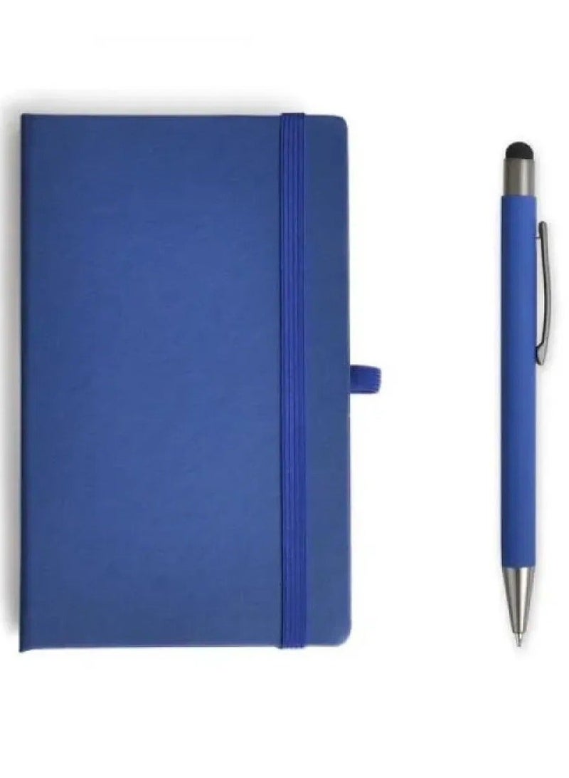دفتر ملاحظات مسطر بغلاف مقوى ناعم الملمس مع قلم  شكل انيق يصلح كهديه لون ازرق - Image 1