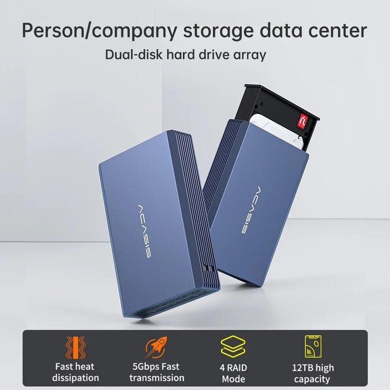 Acasis Dual Bay 2.5 Inch USB-C to SATA HDD SSD RAID Enclosure, USB 3.0, Support RAID 0/1/JBOD/SPAN, Max 5Gbps Under UASP, 2*6TB 12TB Capacity - Image 5