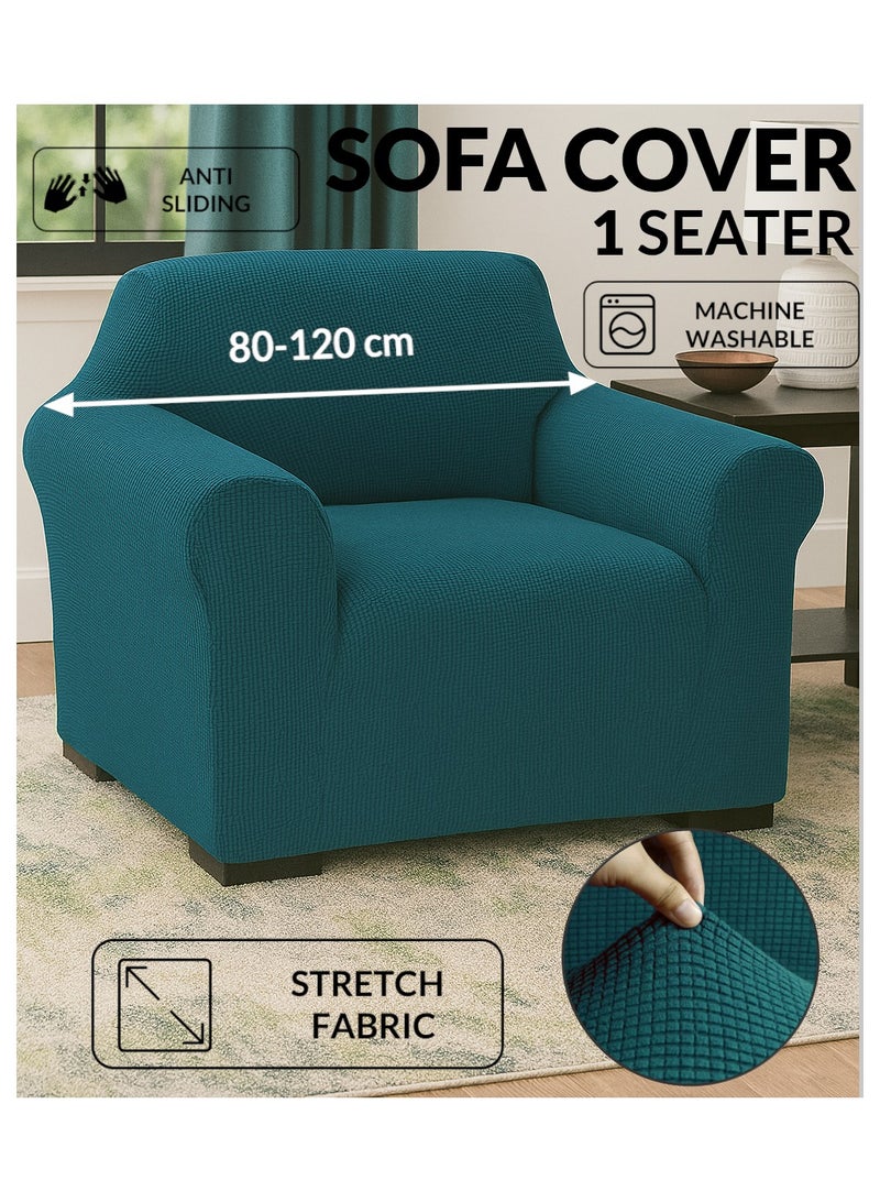 فابينني غطاء أريكة قابل للتمدد بمقعد واحد، غطاء أريكة من القماش الناعم المصقول، تغطية كاملة رائعة لحماية الأثاث، غطاء منزلق، مقعد واحد يناسب الأريكة القياسية والأريكة القابلة للاستلقاء مقاس 80-120 سم أخضر مخضر  - Image 1
