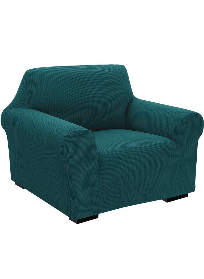 Fabienne Stretch Fit 1 Seater Sofa Cover Soft Brushed Fabric Couch Cover Exquisitely Full Coverage Furniture Protector Slipcover One Seater Fits on Standard and Recliner Sofa 80-120cm Size Teal Green  - Image 1
