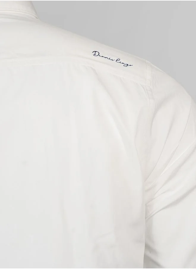 دينيس لينغو Men white regular fit solid full sleeves button down cotton blend shirts with button closure featuring a spread collar- a fresh take on timeless style.