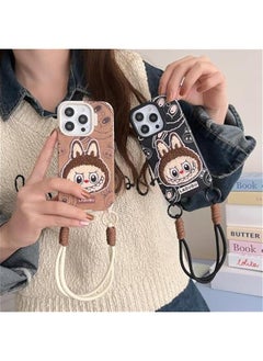 Arabest Cute Cartoon for Phone 12 Case with Hand Strap Phone Case TPU Kawaii Silicone Scratch Resistant Shockproof Kids Girls Women (16pro,Black)  - Image 2