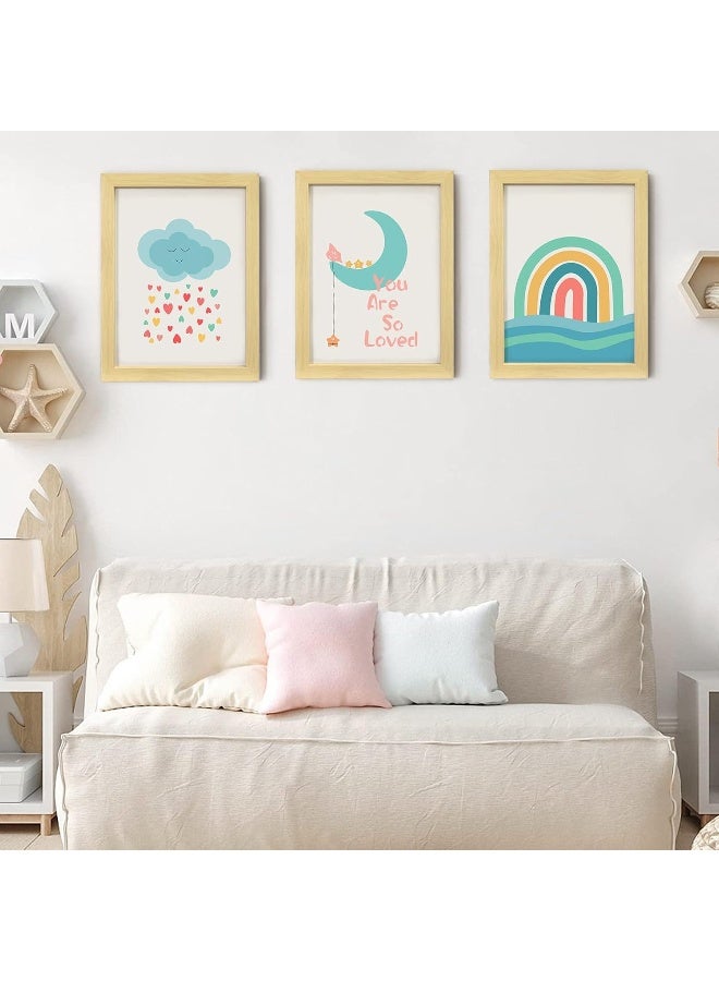 LIYAOLI You Are So Loved Framed Wall Art Decor 3 Panel 12x16 Inch Stars and Moon Nursery Decor Boho Kids room Baby Girl Bedroom Decor for Wall Art Decor - Image 4