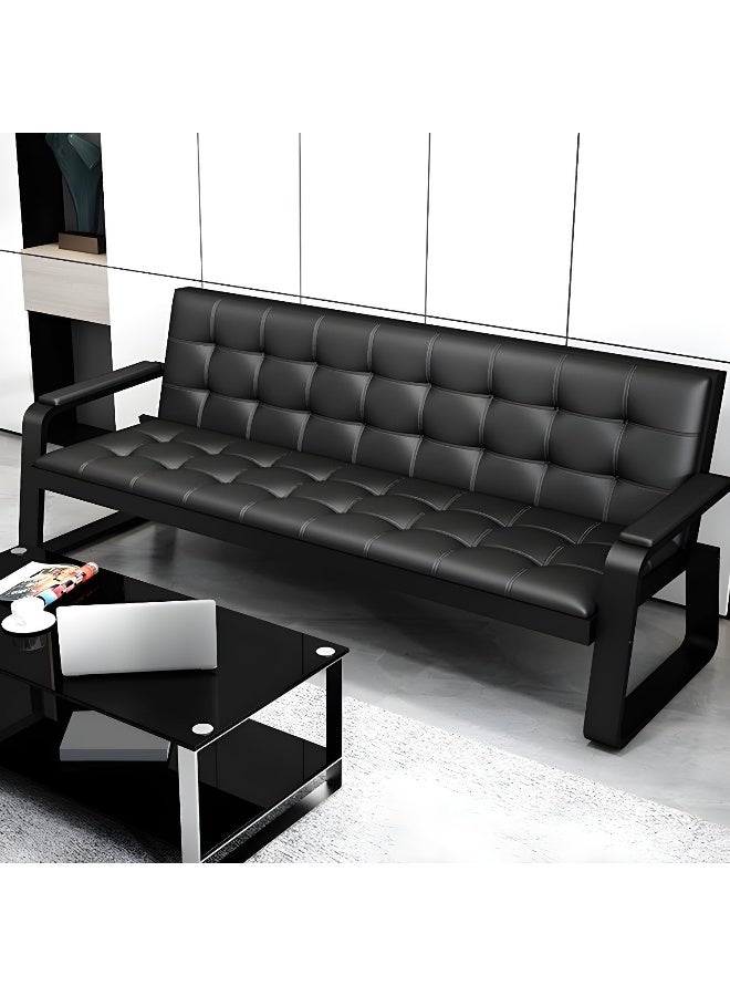 Comfynest أريكة كومفينست الحديثة باللون الأسود من الجلد مع إطار معدني ومقعد من الفوم - Image 1