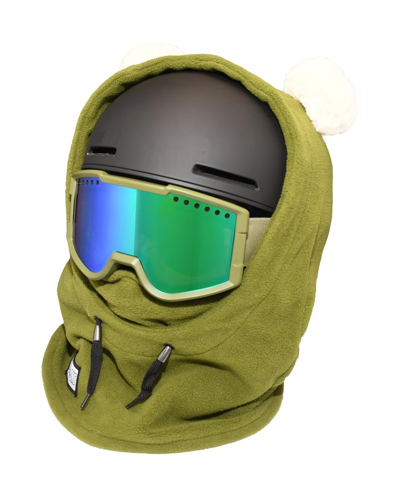 MDXONE Kids Over The Helmet Balaclava Children face mask with Buttons for Pompoms with Elastics (Sold Separately) (Olive) - Image 2