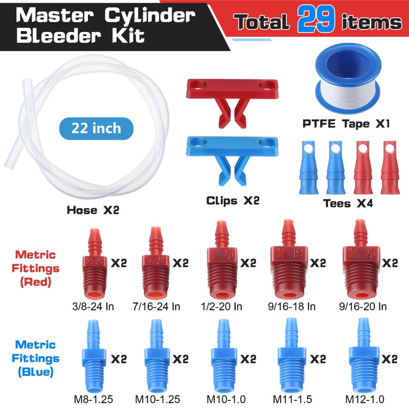 Enhon Master Cylinder Bleeder Kit Replacement for 14151, 22 inch Hose, Clip, SAE and Metric Fittings Universal Fit, Complete Brake Bleeder Kit with PTFE Tape - Image 2