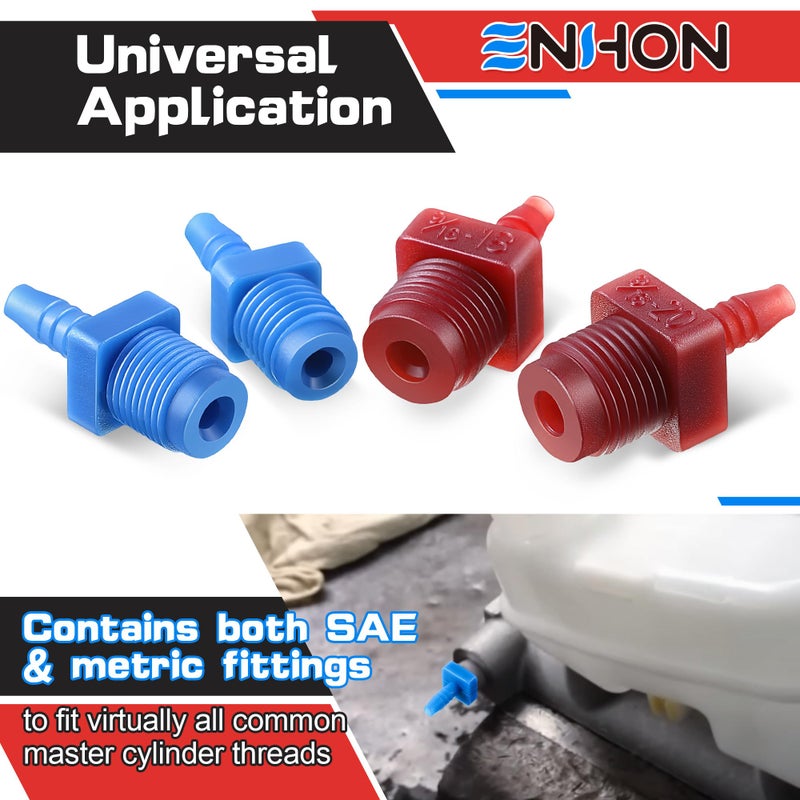 Enhon Master Cylinder Bleeder Kit Replacement for 14151, 22 inch Hose, Clip, SAE and Metric Fittings Universal Fit, Complete Brake Bleeder Kit with PTFE Tape - Image 4