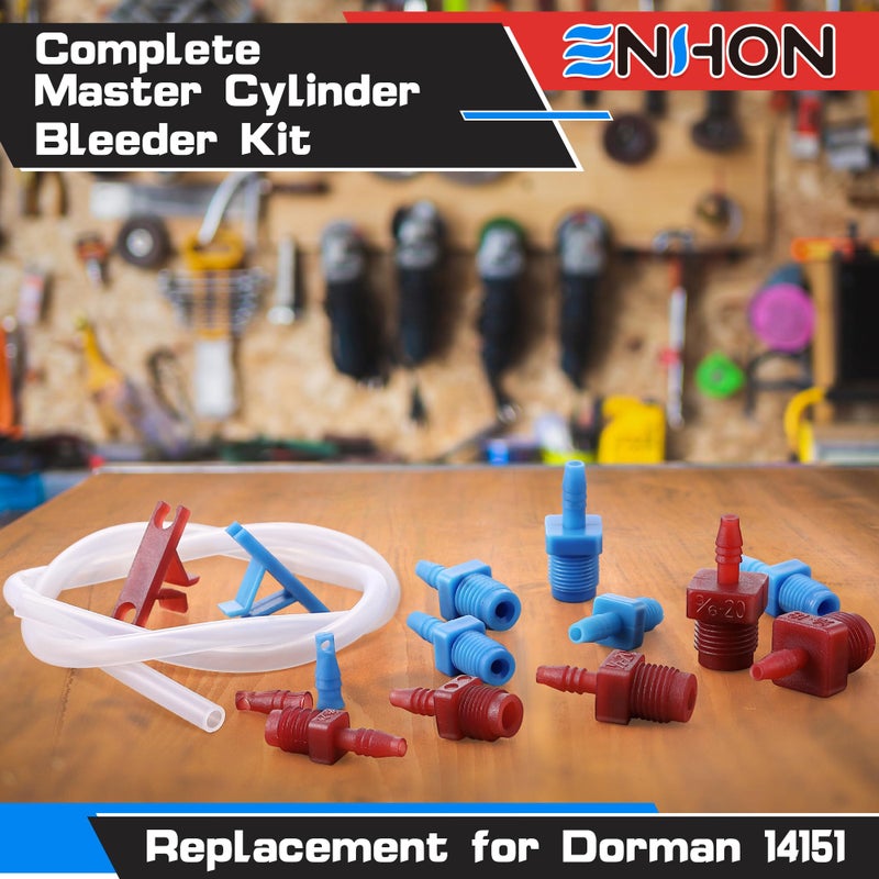 Enhon Master Cylinder Bleeder Kit Replacement for 14151, 22 inch Hose, Clip, SAE and Metric Fittings Universal Fit, Complete Brake Bleeder Kit with PTFE Tape - Image 3