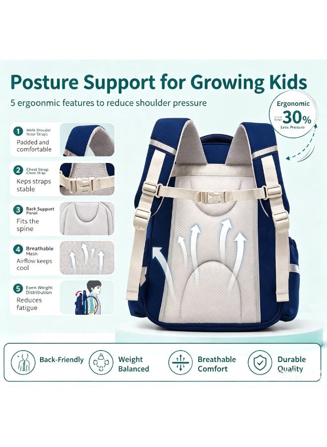 Children's Ergonomic School Backpack, Lightweight Waterproof Large Capacity Book Bag - Blue/Red - Image 3