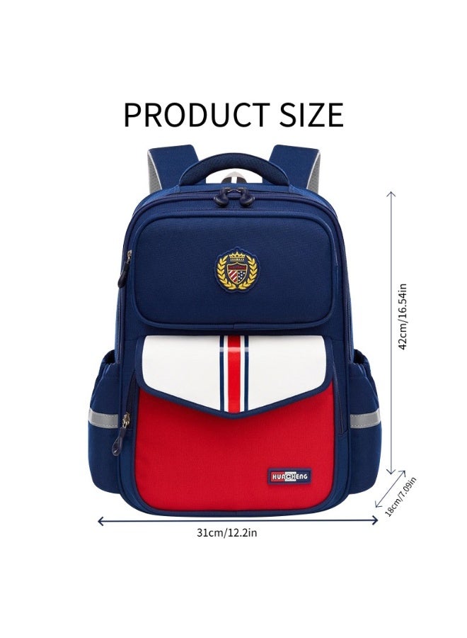 Children's Ergonomic School Backpack, Lightweight Waterproof Large Capacity Book Bag - Blue/Red - Image 2