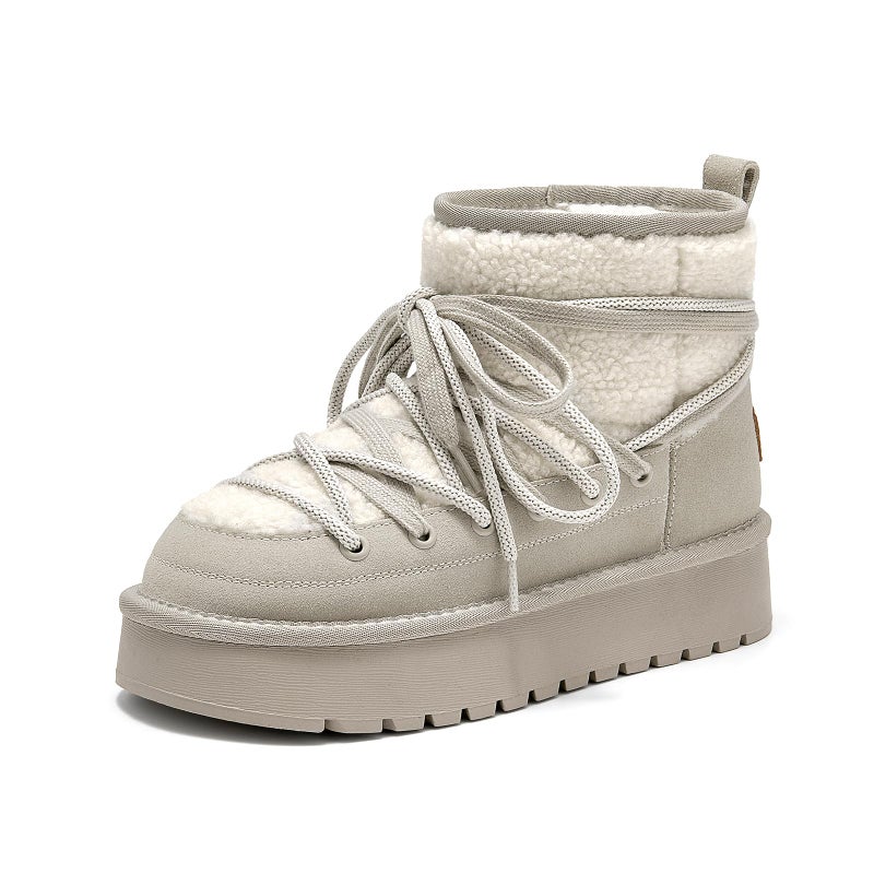 BEAU TODAY Snow Boots for Women, Platform Anti-Slip Winter Booties, Warm Fur Lace Up Round Toe Ankle Boots for Women, Comfort Faux Fur Outdoor Walking Boots Faw US 9 - Image 1