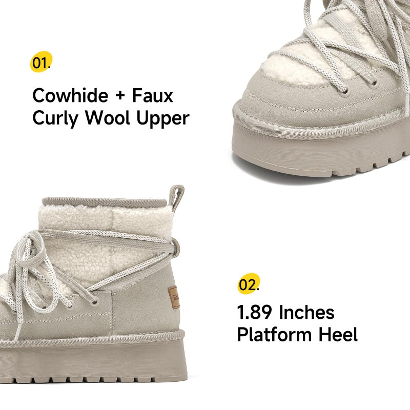 BEAU TODAY Snow Boots for Women, Platform Anti-Slip Winter Booties, Warm Fur Lace Up Round Toe Ankle Boots for Women, Comfort Faux Fur Outdoor Walking Boots Faw US 9 - Image 4