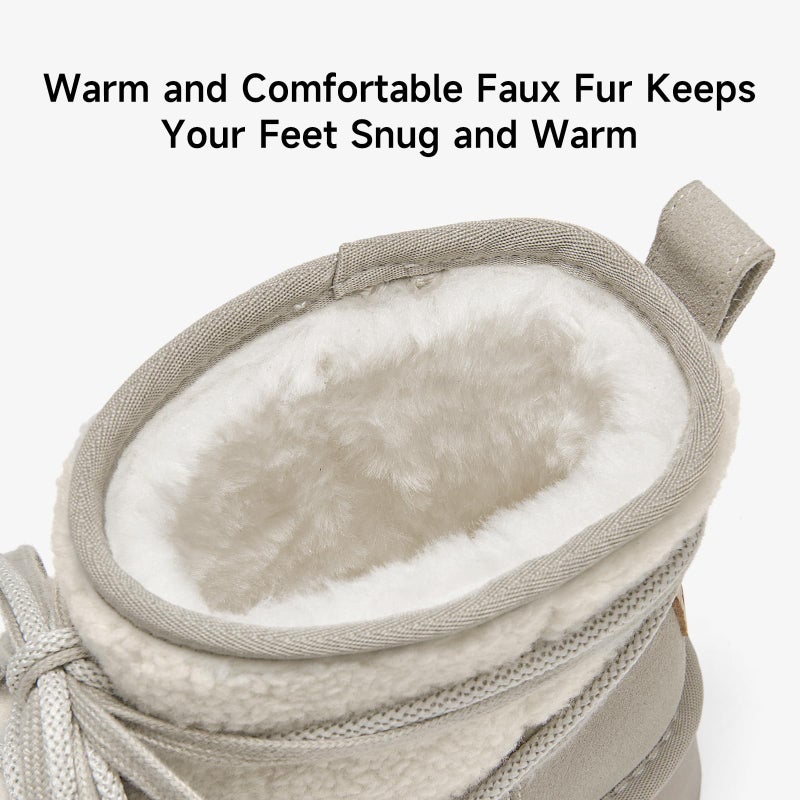 BEAU TODAY Snow Boots for Women, Platform Anti-Slip Winter Booties, Warm Fur Lace Up Round Toe Ankle Boots for Women, Comfort Faux Fur Outdoor Walking Boots Faw US 9 - Image 5
