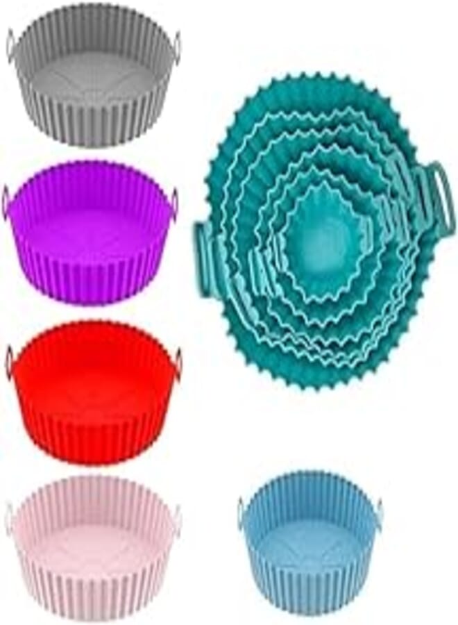 6 Pack Air Fryer Silicone Molds, Reusable Silicone Air Fryer Accessories, Round Air Fryer Silicone Baking Molds for Home Kitchen