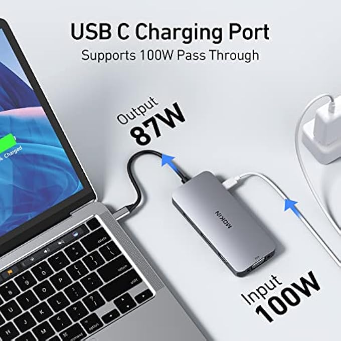 Mokin USB C DOCKING STATION DUAL DISPLAYPORT, 8 IN 1 USB HUB WITH 2 DP, HDMI, VGA, USB C 2.0, A 2.0, PD CHARGING PORT, MULTI MONITOR ADAPTER FOR DELL/HP/LENOVO LAPTOPS - Image 2