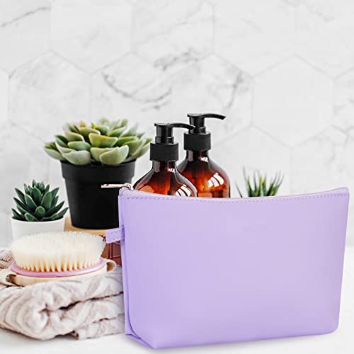 WANDF Cosmetic Bag for Women Makeup bag Organizer Mini Makeup Pouch for Purse Water Resistant Leathe Small(M-Purple) - Image 2