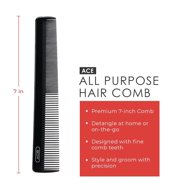 GOODY ACE ACE All Purpose Hair Comb - 7 Inch, Black - Great for All Hair Types - Fine Comb Teeth for Thin to Medium Hair,61286, 1 Count (Pack of 1) - Image 2