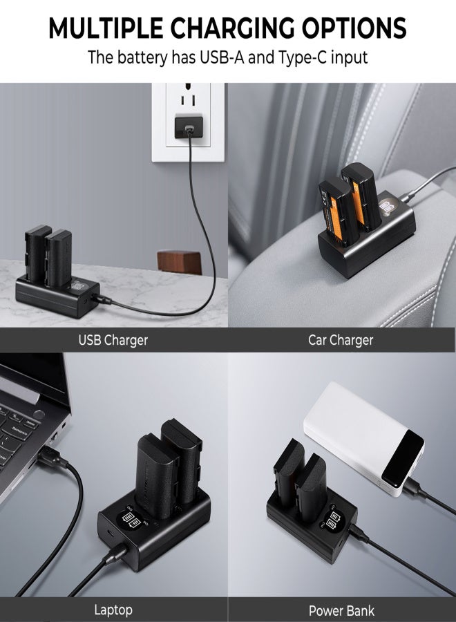 K&F CONCEPT Camera Battery & Charger Kit with 2-slot Battery Charger + 2pcs LP-E6NH Batteries 7.4V 2250mAh + Type-C Charging Cable Replacement for Canon EOS R5/R6/R/5D Mark IV/5D Mark III/5DS/5DS - Image 3