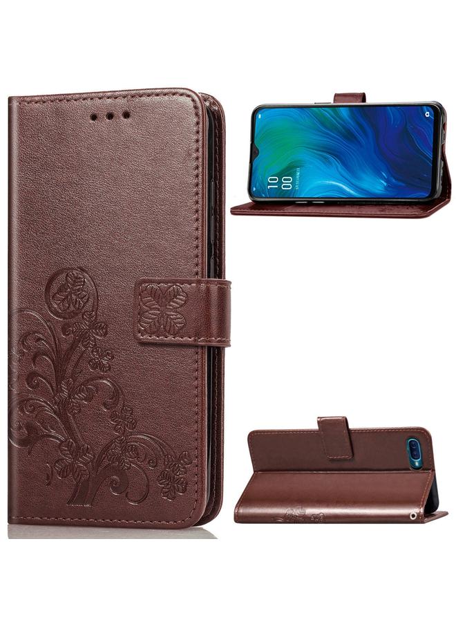 اس-توب جراب لهاتف OPPO Reno جراب جلدي لحماية الهاتف المحمول مزود بمشبك منقوش بأربع أوراق مع حبل وحبل وفتحة للبطاقات ومحفظة ووظيفة حامل - Image 1