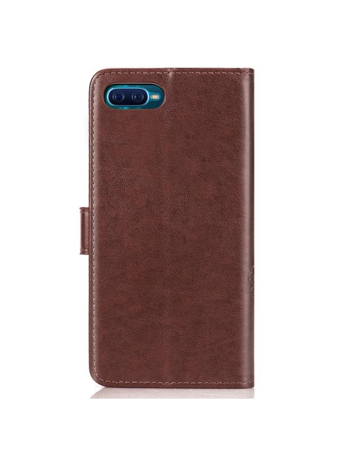 اس-توب جراب لهاتف OPPO Reno جراب جلدي لحماية الهاتف المحمول مزود بمشبك منقوش بأربع أوراق مع حبل وحبل وفتحة للبطاقات ومحفظة ووظيفة حامل - Image 4