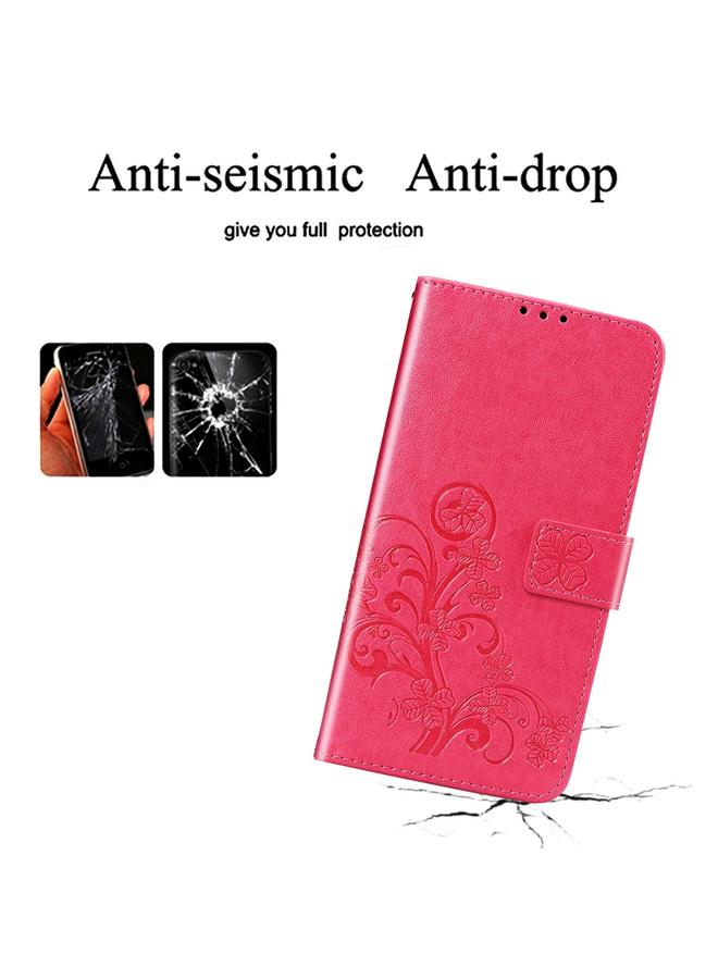 اس-توب جراب لهاتف OPPO Reno جراب جلدي لحماية الهاتف المحمول مزود بمشبك منقوش بأربع أوراق مع حبل وحبل وفتحة للبطاقات ومحفظة ووظيفة حامل - Image 5