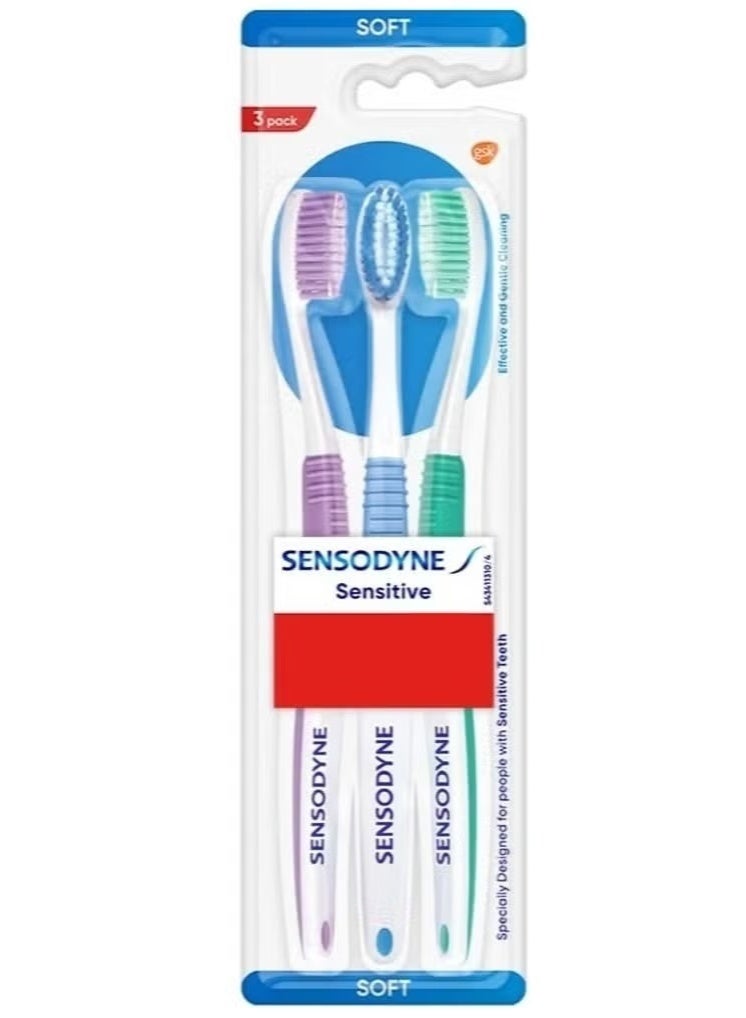 سنسوداين فرشاة اسنان الحساسة ناعمة عبوة من 3 قطع متعددة الالوان - Image 1