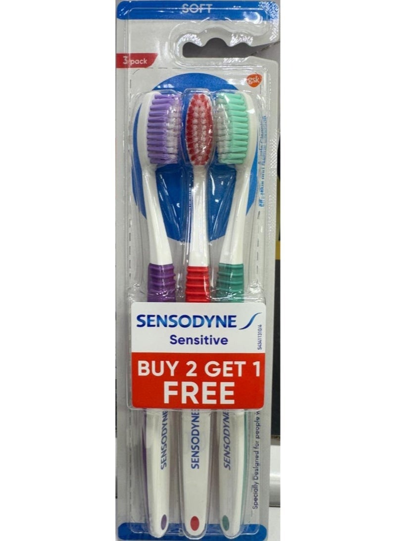 سنسوداين فرشاة اسنان الحساسة ناعمة عبوة من 3 قطع متعددة الالوان - Image 2