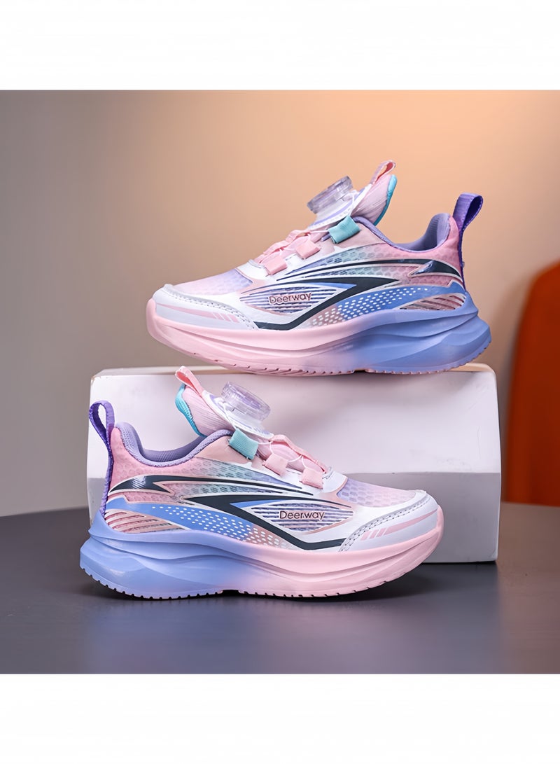 Deerway Kids Turn-Lock Sneakers Girls Boys Cool Running Tennis Shoes Lightweight Breathable Fashion Athletic Sports Pink  - Image 1