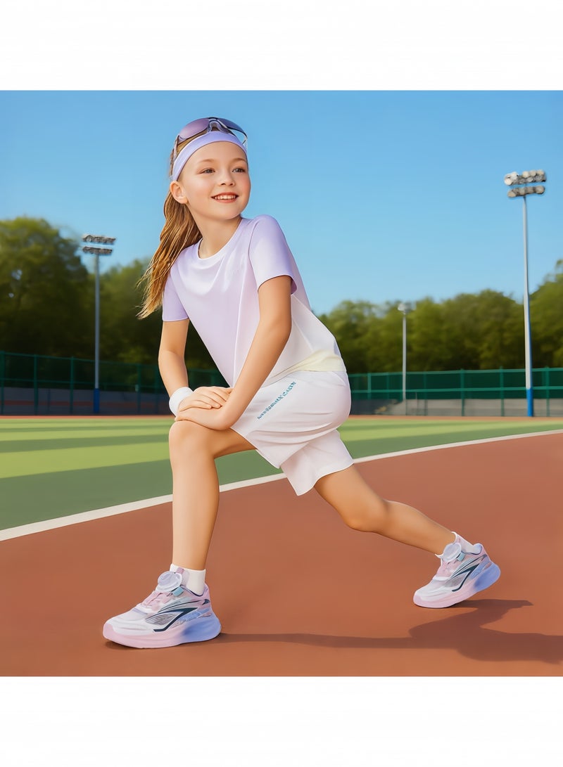 Deerway Kids Turn-Lock Sneakers Girls Boys Cool Running Tennis Shoes Lightweight Breathable Fashion Athletic Sports Pink  - Image 2