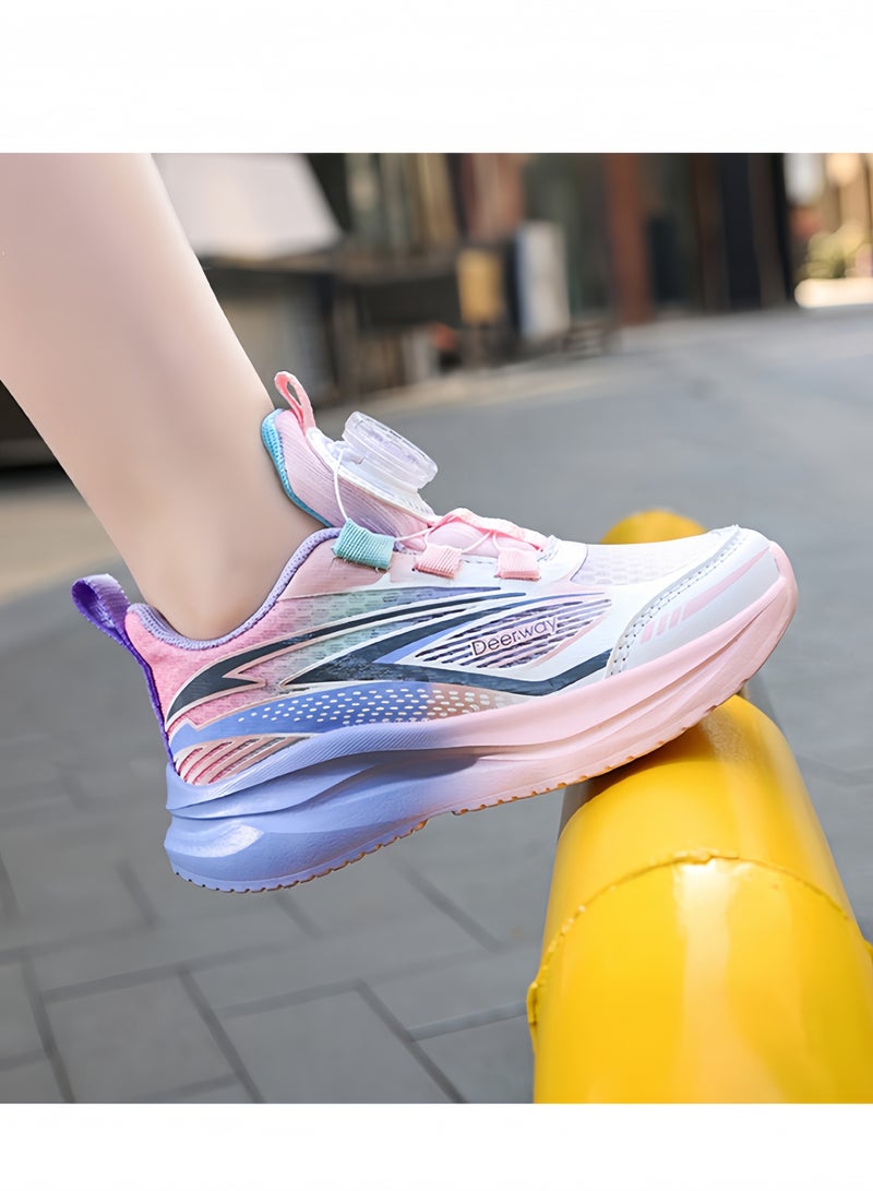 Deerway Kids Turn-Lock Sneakers Girls Boys Cool Running Tennis Shoes Lightweight Breathable Fashion Athletic Sports Pink  - Image 3