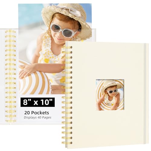 Remowith Photo Album 8x10 20 Pockets (Beige) Linen Cover Scrapbook Album for Kids Artwork, School Pictures Art Portfolio Photo Book - Image 1