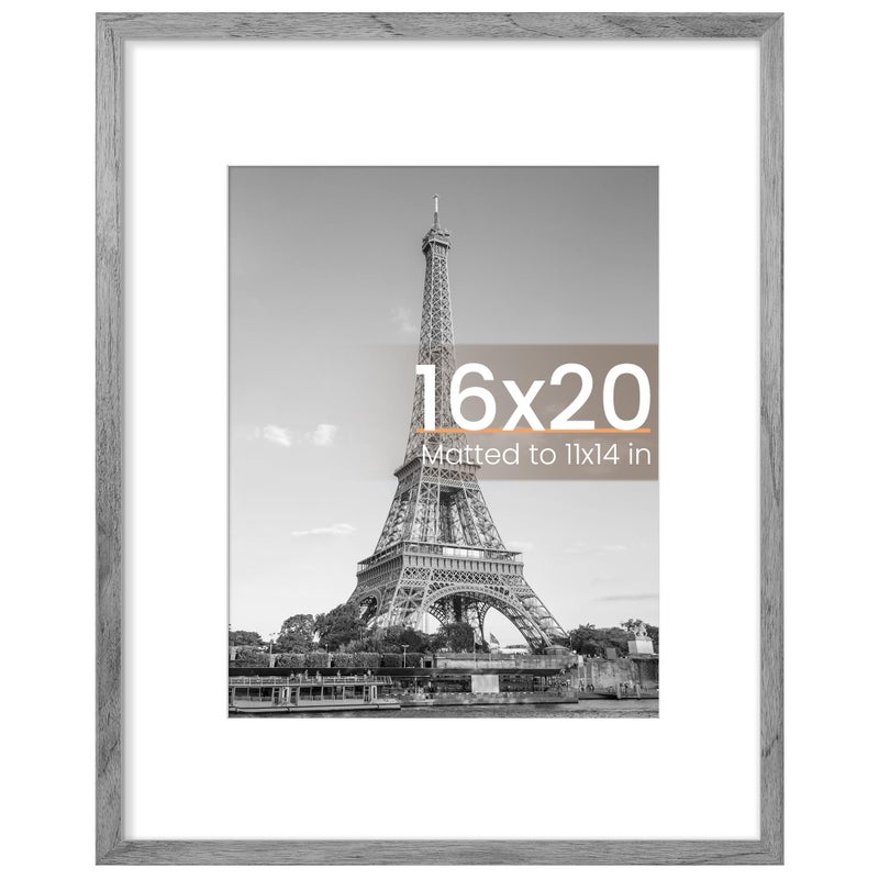 upsimples upsimples 16x20 Picture Frame Display Pictures 11x14 with Mat or 16 x 20 Without Wall Hanging Poster Frame Gray 1 Pack