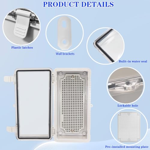 YETLEBOX Waterproof Outdoor Electrical Box Junction Box Weatherproof IP67 ABS Plastic Enclosure Switch Router Project Box with Mounting Plate with Wall Bracket 2 Cable Glands Clear 7.9"x3.9"x2.8" - Image 3