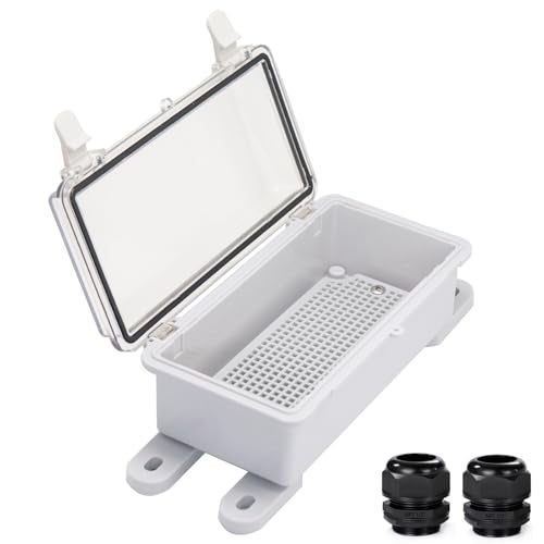 YETLEBOX Waterproof Outdoor Electrical Box Junction Box Weatherproof IP67 ABS Plastic Enclosure Switch Router Project Box with Mounting Plate with Wall Bracket 2 Cable Glands Clear 7.9"x3.9"x2.8" - Image 1