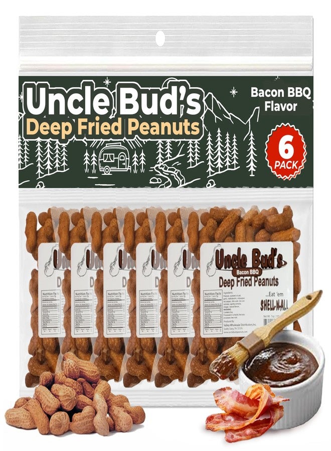Jerky-n-Spice Uncle Bud's Deep Fried Peanuts In Shell (6-Pack) | Bacon BBQ Flavored Peanuts, Organic Peanuts, Nuts Individual Packs, High Protein Snacks, Individual Nut Snack Packs, Flavored Nuts, Peanuts In Shell - Image 1
