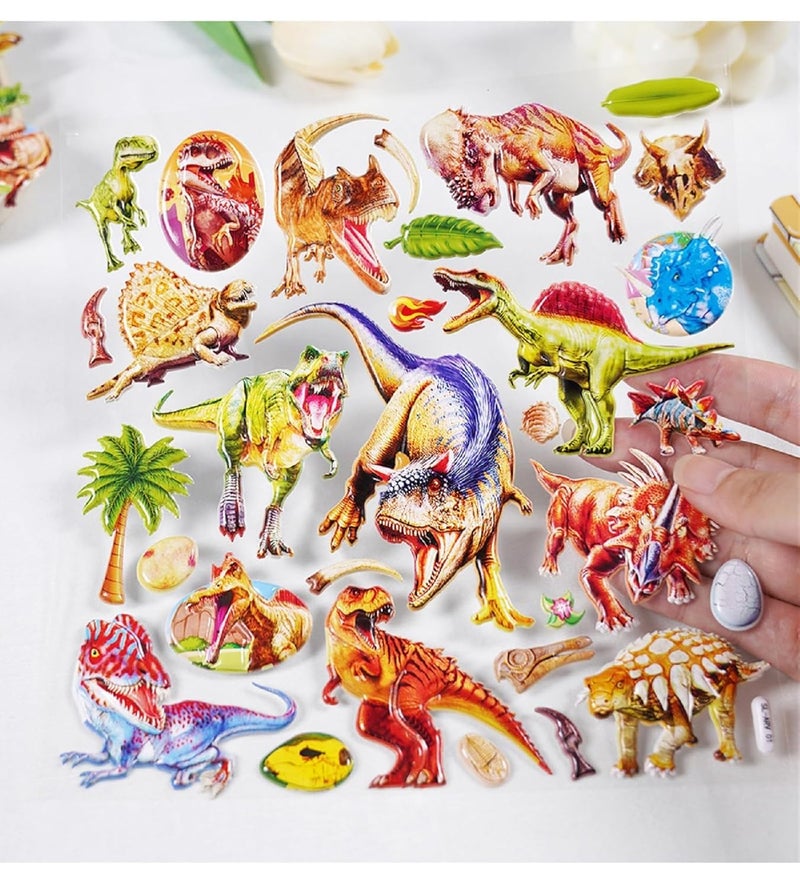 DEOXY 3D Puffy Sticker Pack of 2 Sheets Assorted Dinosaur, 108pcs Reusable Envelope Seal Stickers, Multicolor, Fantasy, Floral, Geometric, Cartoon, Irregular Shapes, Indoor Use - Image 5