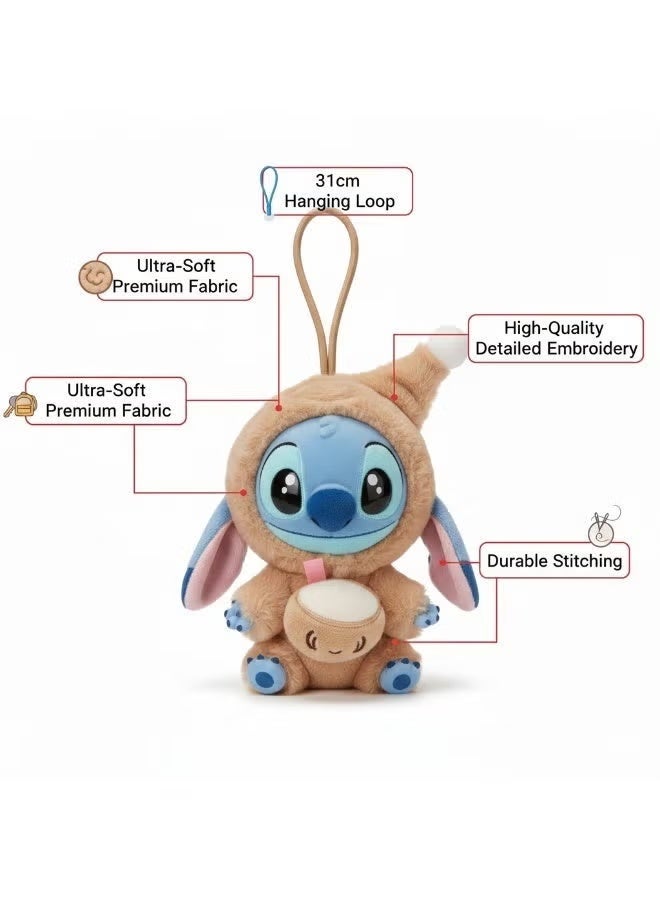 Disney Stitch Figure Keychain Plush Doll 18cm – Cute Vinyl Face Stuffed Animal with Brown Hood & Coconut | Disney Lilo & Stitch Surprise Box Series Bag Charm | Soft Hanging Toy Gift for Girls & Kids Birthday Eid Ramadan - Image 2
