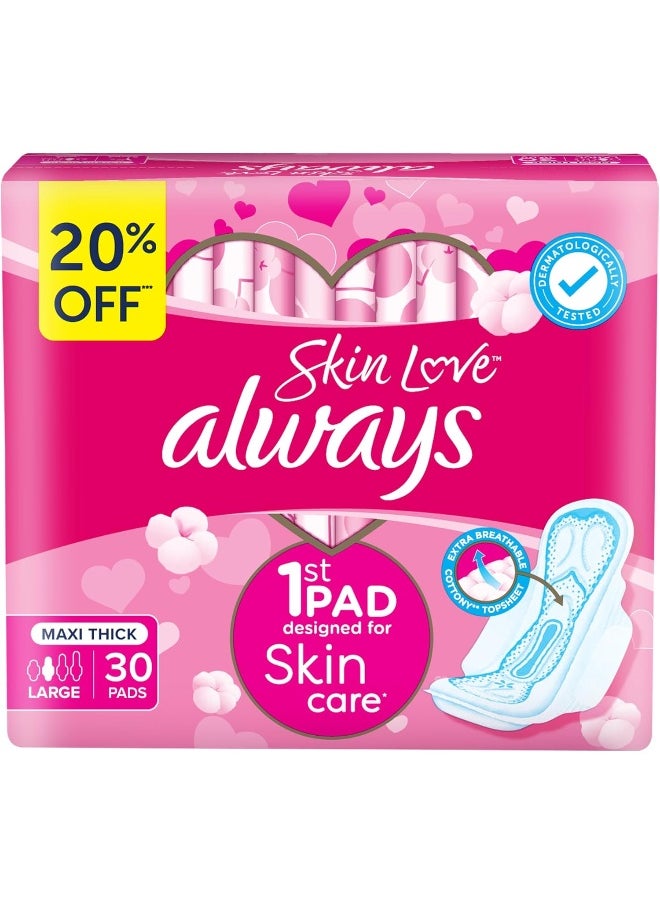 Always Always Cotton Skin Love Sanitary Pads, 30 Large Thick Pads  - Image 1