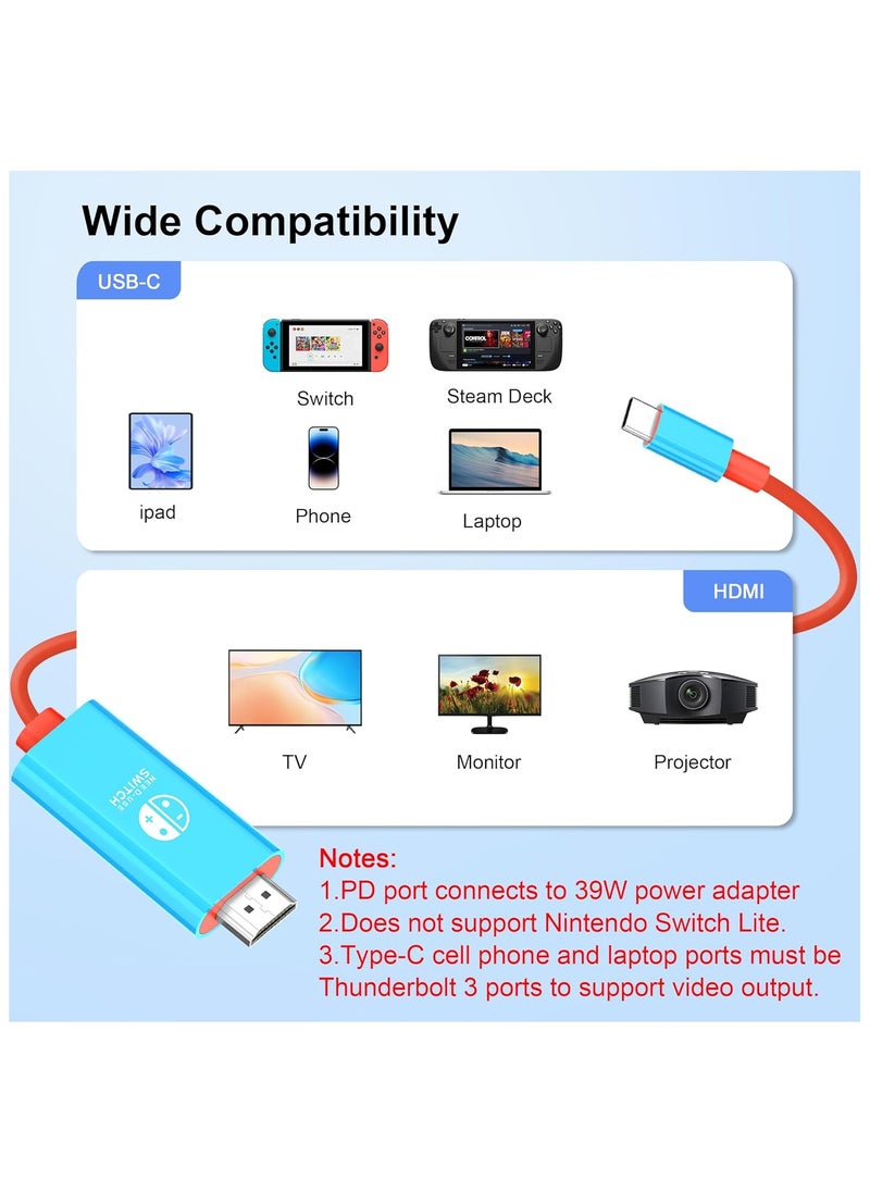 Generic - USB C to HDMI Adapter Cable Compatible with Nintendo Switch, Type-C to HDMI Conversion Cable Replaces The Switch Docking Station for TV Projection Screen, Nintendo Switch OLED Dock - Image 1